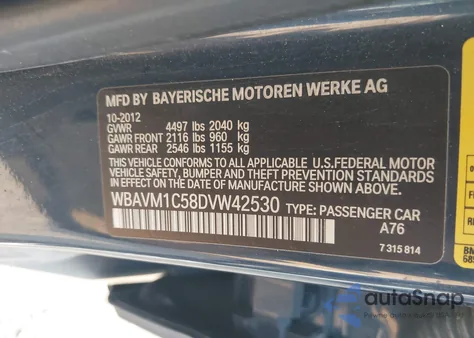2013 BMW X1 Sdrive28I z USA, uszkodzony, nr VIN WBAVM1C58DVW42530